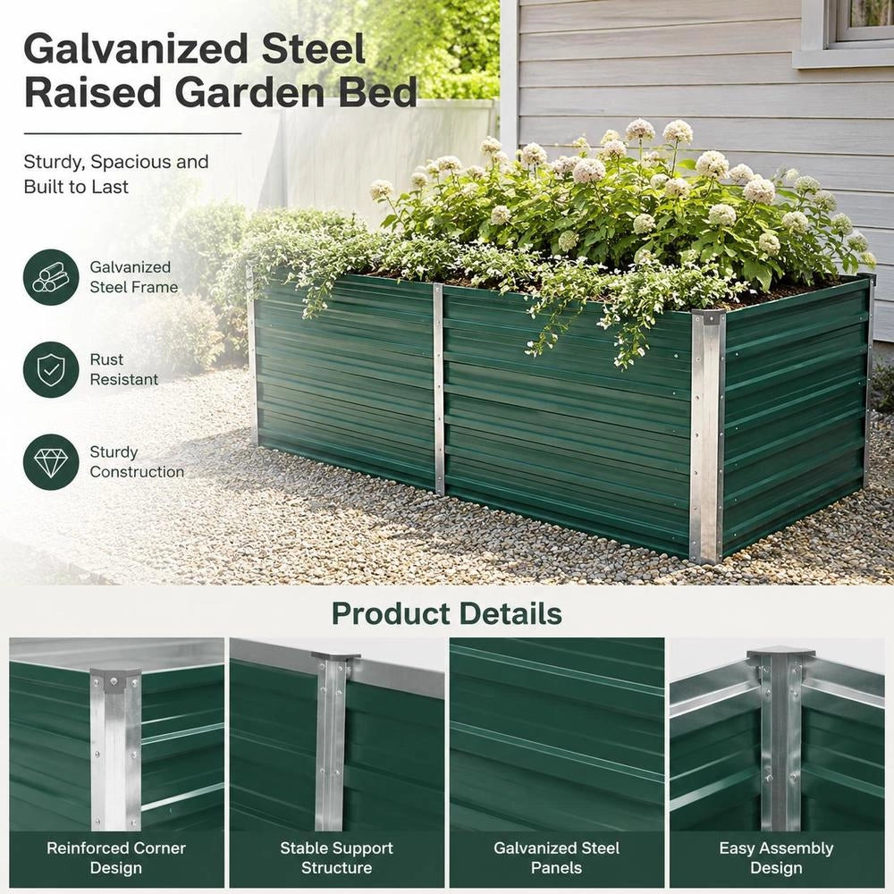 Raised Bed 160 X 80 X 77 Cm Galvanized Steel Green