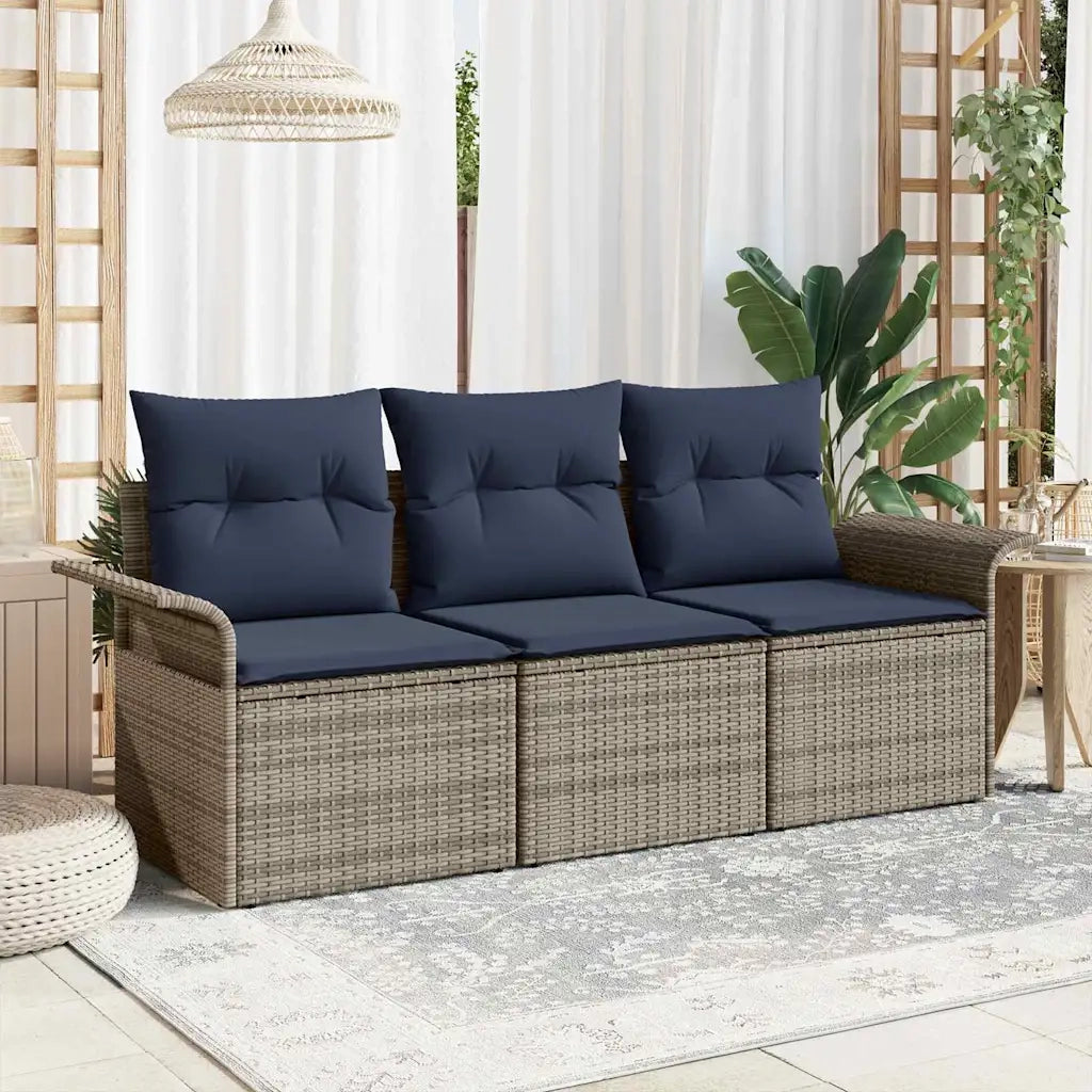 Set di divani con cuscino 3 pcs Grigio e Blu Navy polyrattan