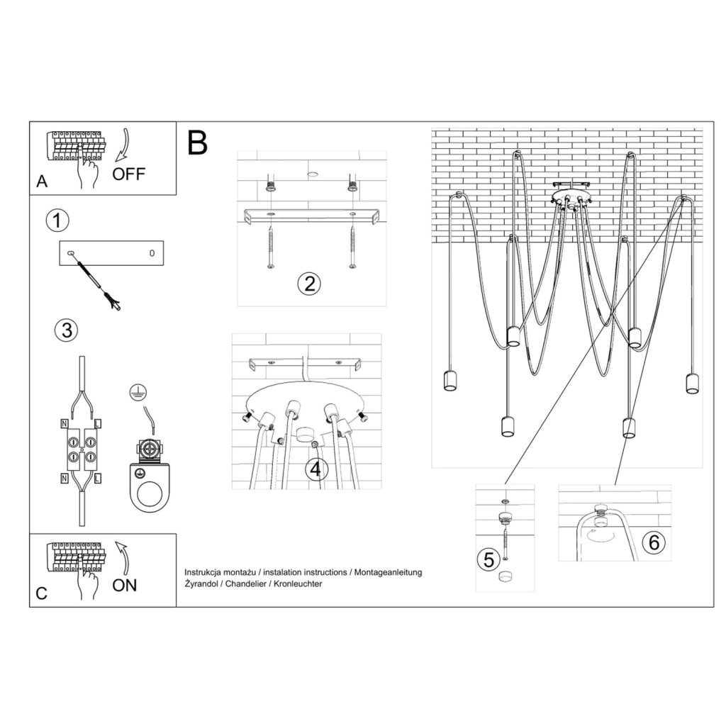 Lampadario Nikolo 5 luci nero in metallo Pure Lume E27