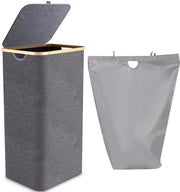 Asciugamani con coperchio 100L, scatola per asciugamani con maniglia di bambù e tasca interna, asciugamani di bambù, grande capacità, asciugamani, asciugamani pieghevoli per la stanza da bagno, camera da letto, bagno (grigio)