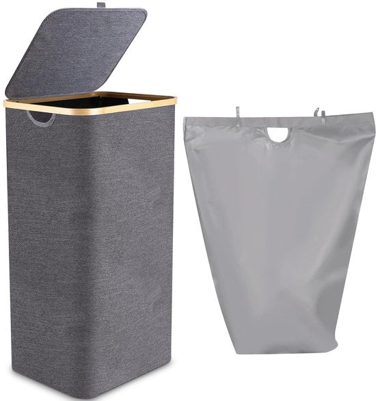 Asciugamani con coperchio 100L, scatola per asciugamani con maniglia di bambù e tasca interna, asciugamani di bambù, grande capacità, asciugamani, asciugamani pieghevoli per la stanza da bagno, camera da letto, bagno (grigio)
