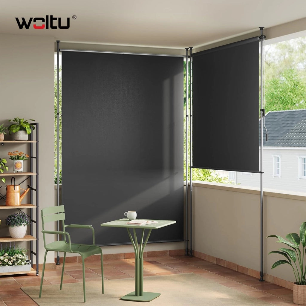 Tenda da Sole Verticale con Manovella, 200x310 cm, Frangivista da Esterno Estensibile, Oscurante, Protezione Solare, Resistente alle Intemperie, Montaggio senza Foratura, Grigio