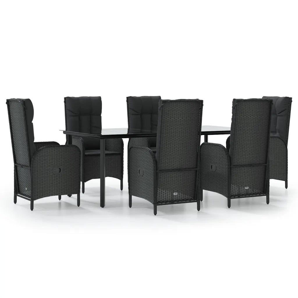 Set da Pranzo da Giardino 7 pz Nero con Cuscini in Polyrattan 3185193