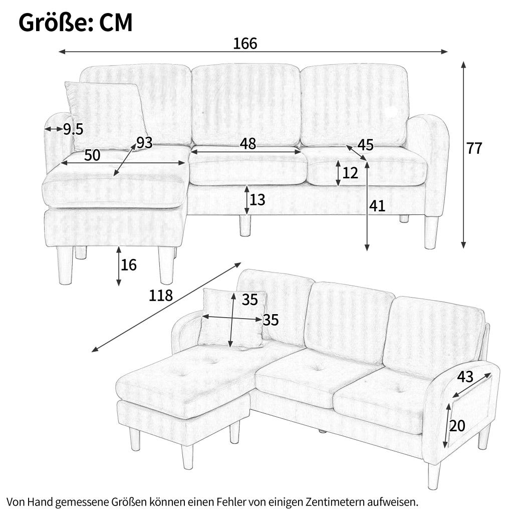 DIVANO Angolare Modulare con Chaise Longue 166 x 118 x 77 cm Corda Marrone Grigio