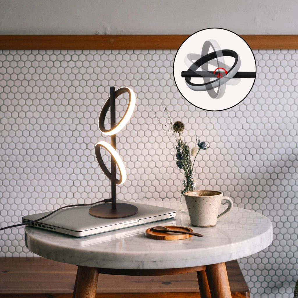 ZMH Lampada da tavolo LED nera moderna anello girevole per soggiorno