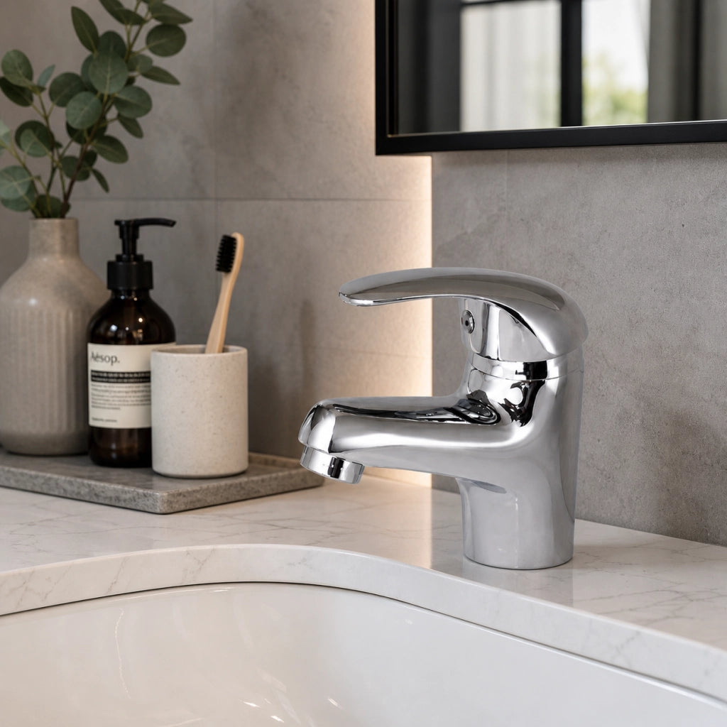 Rubinetto Miscelatore Lavabo Bagno Cromato Lucido Modello Bari Monocomando 52927