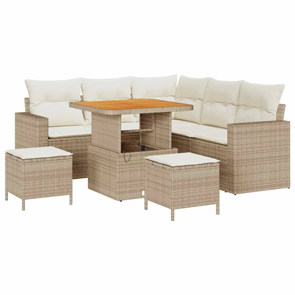 Set Divano da Giardino 8 pcs Beige polyrattan