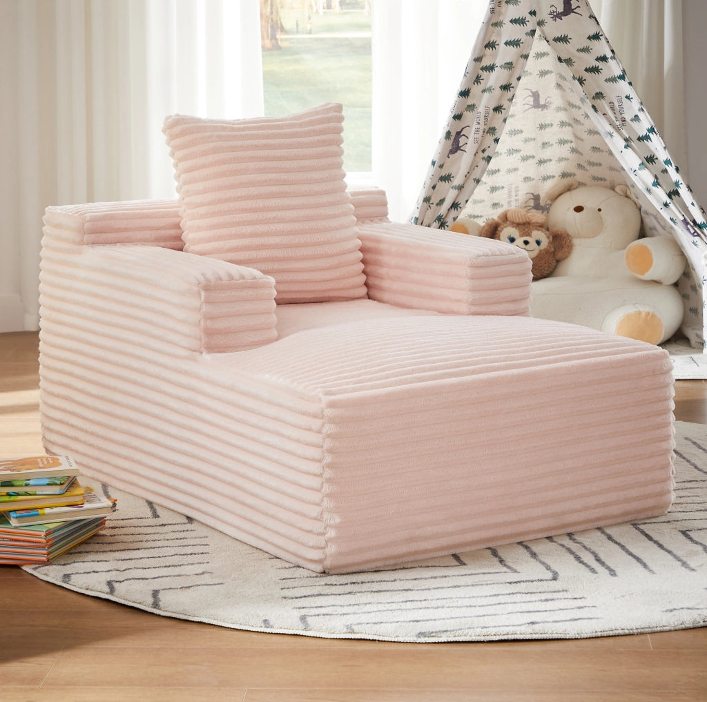 Divano chaise longue rosa in velluto a coste senza montaggio