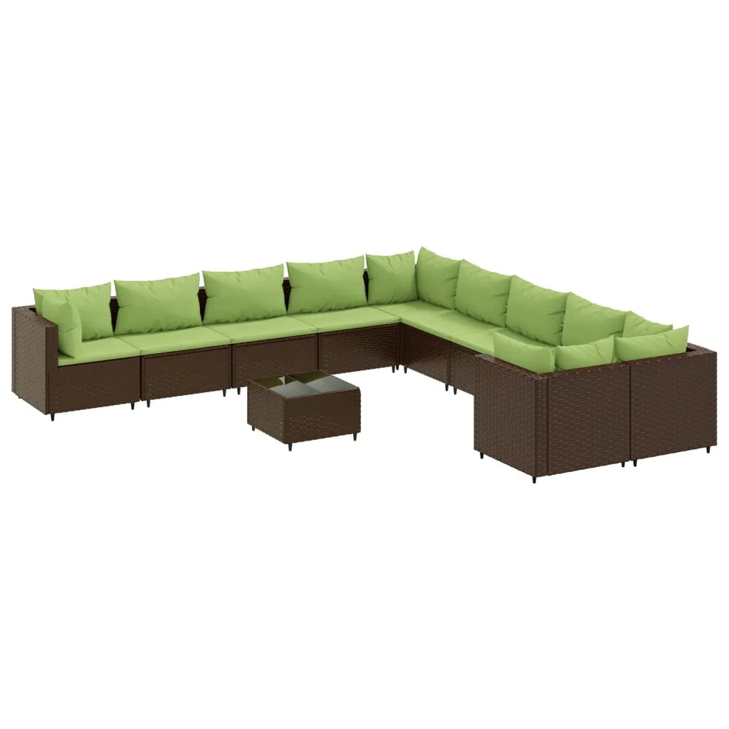 Set Divani da Giardino 11 pz con Cuscini Polyrattan Marrone 3308358
