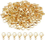 Chiusura per Crostacei 100 pezzi - 24K Oroglio - Acciaio Inossidabile - Bracciale/Collana - Accessori per Oreficeria - 11x7mm Misura - Chiusure per Oreficeria