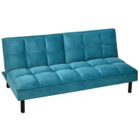 Divano Letto Reclinabile, Divano 3 Posti per Soggiorno e Camera da Letto in Velluto Verde, Legno e Acciaio
