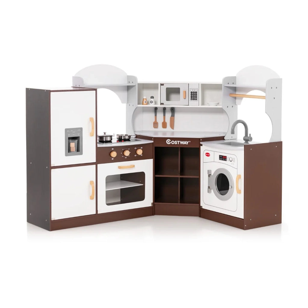 Set di 1 cucina angolare per bambini 28/32/40/42 x 29,5 x 94 cm con effetti sonori e luminosi stile moderno legno marrone 20_0020631
