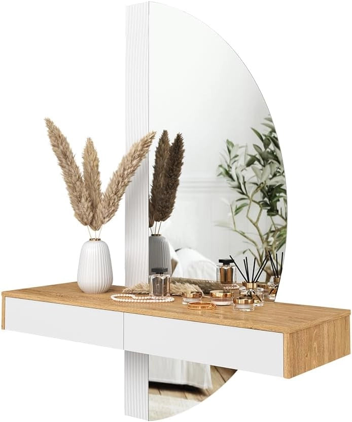 Tavolo da toeletta Melisa, Bianco, 120 cm con illuminazione a LED, Altezza regolabile, perfetta per adattarsi alle esigenze individuali
