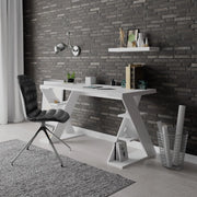 Scrivania Papillon bianca con gambe a X e ripiani integrati 137x60x75