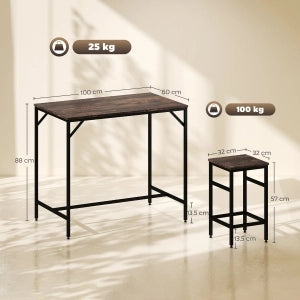 TAVOLO BAR con 4 Sgabelli 100x60x88 cm Marrone Rustico e Nero