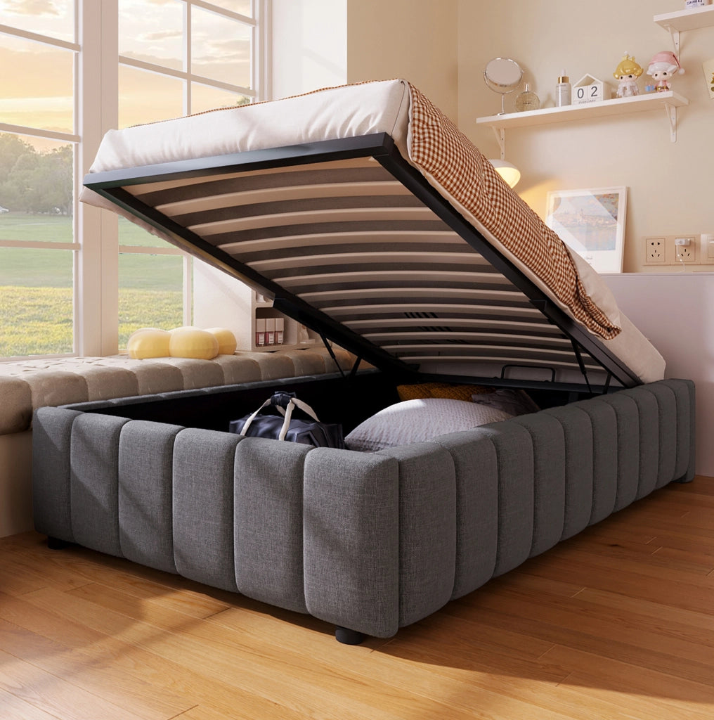 Letto imbottito singolo 90x200 cm con contenitore idraulico grigio