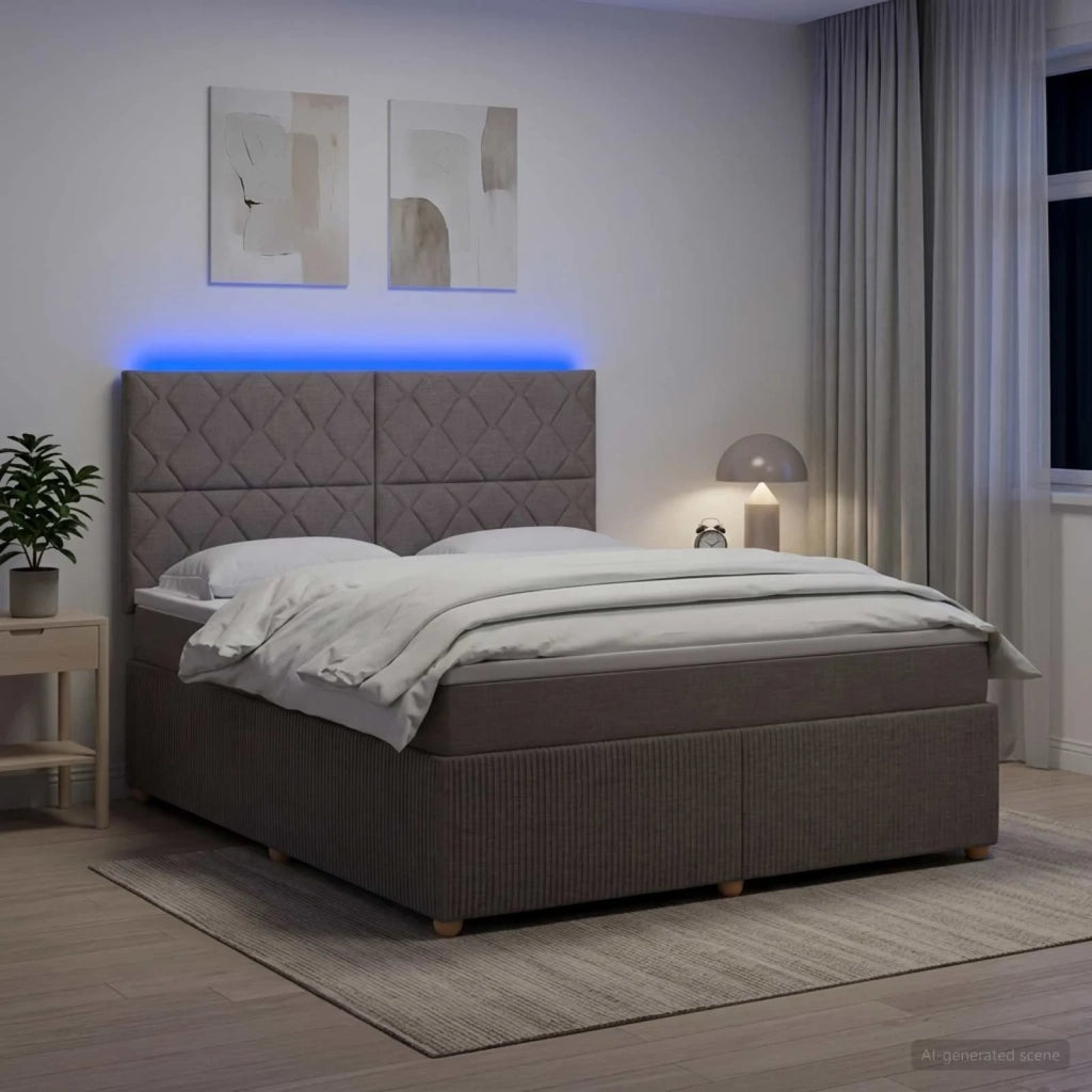 Letto Box Spring LED con Materasso Tortora 180 x 200 cm Tessuto 3455927