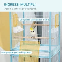 Gabbia per Uccelli 2 in 1 Voliera da Interni con 4 Ruote e Vassoi Estraibili, 51.5x50x140cm