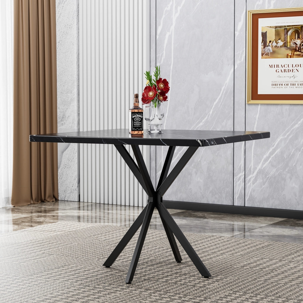 Tavolo da pranzo quadrato per 4 persone con piano in MDF e gambe in ferro con piedini antiscivolo per cucina nero