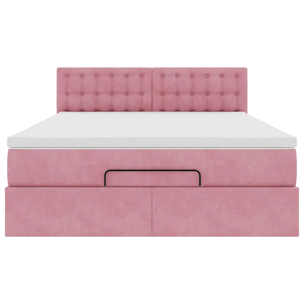 Struttura Letto Pouf con Materasso Rosa 140x190 cm in Velluto 3311920