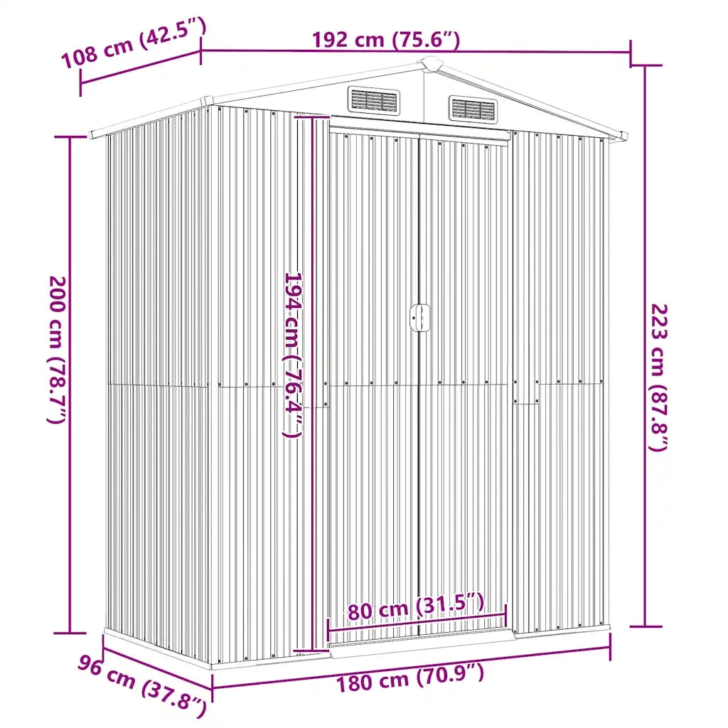 Capanno da Giardino Grigio Chiaro 192x108x223cm Acciaio Zincato 319269