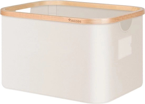 Cestino da Stiro con Maniglie Bordo in Bamboo Pieghevole Cestino in Tessuto per Abbigliamento Giochi 32L Beige