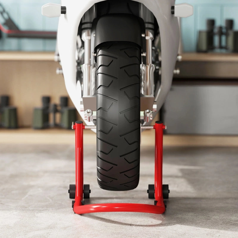 Cavalletto per moto anteriore/posteriore in acciaio, portata 544 kg, regolabile, rosso