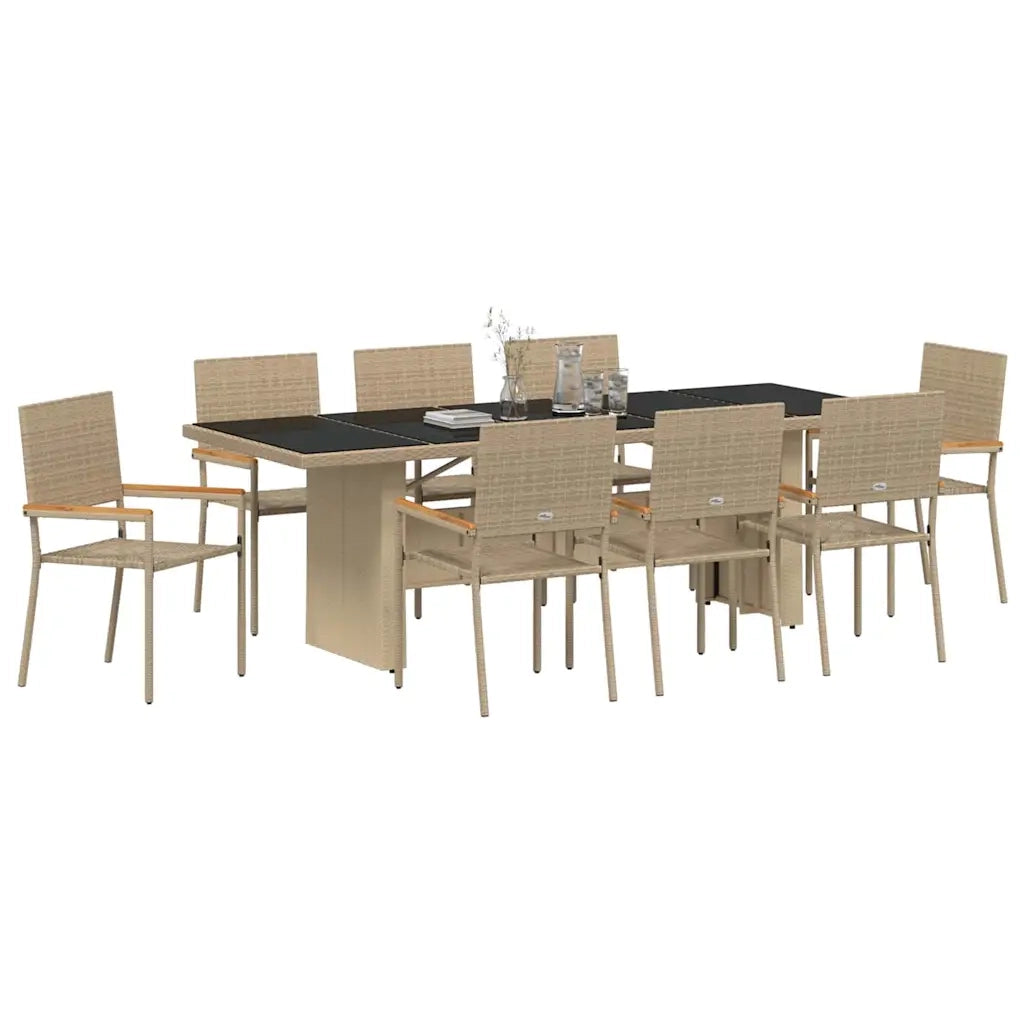 Set da Pranzo per Giardino 9 pcs Beige polyrattan 3365416