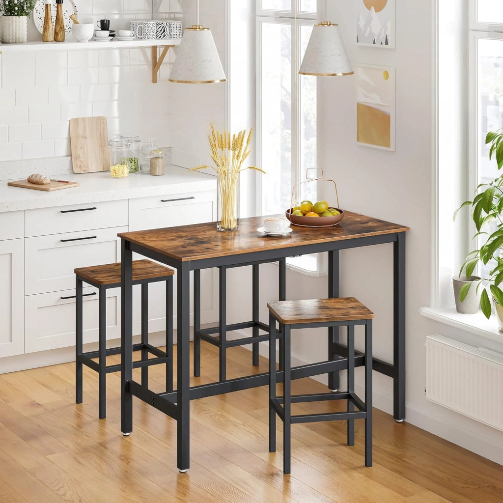 Set di 2 Sgabelli da Bar, Sedie da Pranzo Alte, per Cucina, Sala da Pranzo, Soggiorno, Stile Industriale, Marrone Vintage e Nero