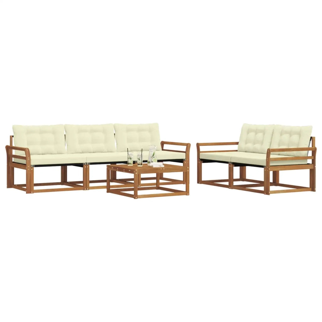 Set di divani da esterno con cuscino 6 pcs Naturale e Crema