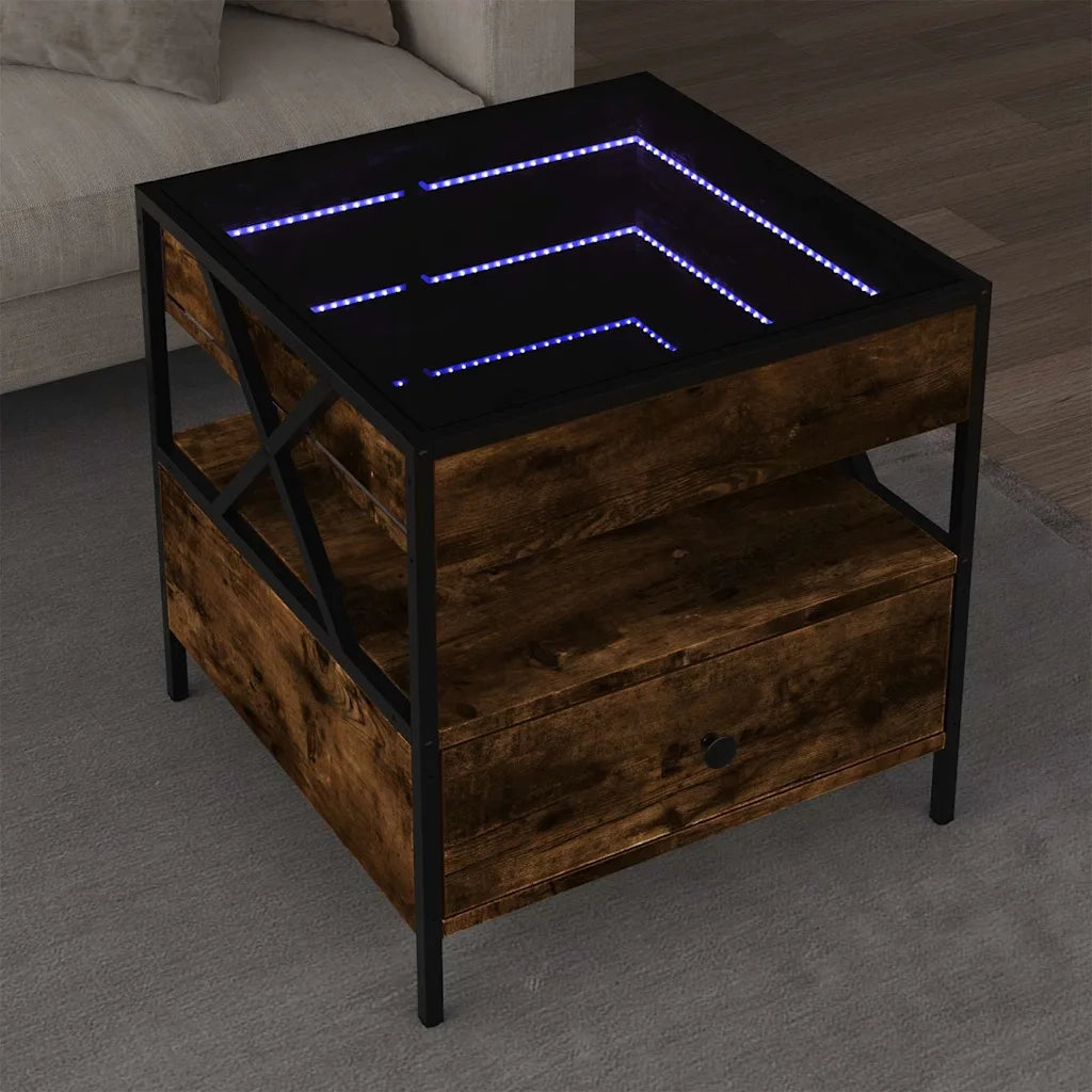 Tavolino da salotto | Tavolino da caff¨¨ | Tavolino da Soggiorno con LED Infinity Rovere Fumo 50x50x51 cm