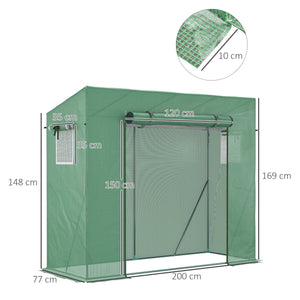 Serra da Giardino 200x77x148-169 cm 2 Finestre e Copertura Rinforzata in Acciaio e PE Verde