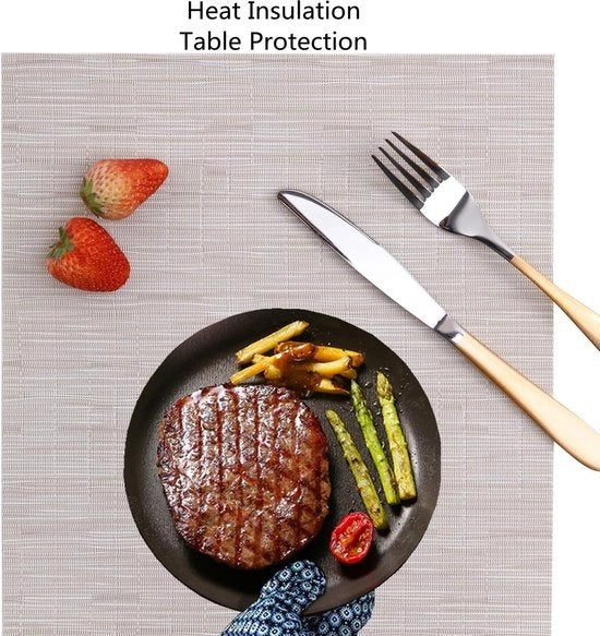 Set di piatti per tavolo da 6, piatti per tavolo in vinile tessuti lavabili resistenti al calore antiscivolo adatti per cucina famiglia ristorante caffetteria (Beige)