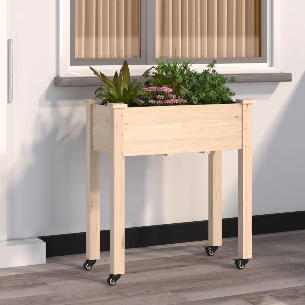Fioriera con Ruote e Fodera-Vaso con Mensola 71x37x80 cm Legno Massello di Abete