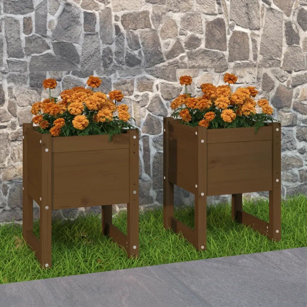 2 pz Fioriere | Cassetta per fiori | Vaso Ambra 40x40x52,5 cm in Legno Massello di Pino