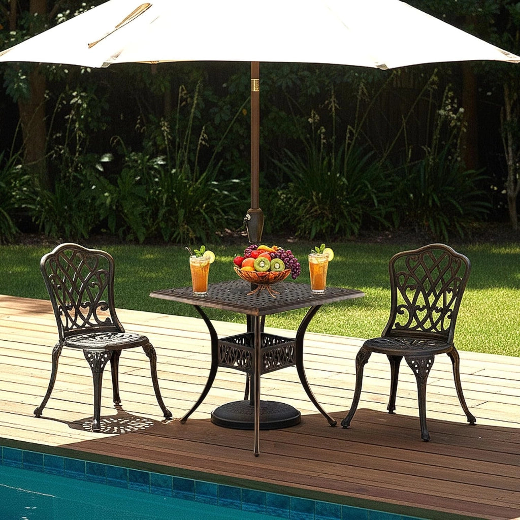 Tavolo da Giardino Con Foro di Ombrellone φ5 cm - da Balcone 80 cm, Bistrot in Alluminio Pressofuso Con Piedini Regolabili, da Terrazza Resistente