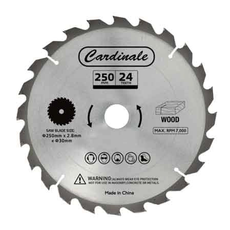 DISCO DI RICAMBIO PER SEGA CIRCOLARE CON BANCHETTO CARDINALE Ø 250 mm - 24 denti - CARDINALE