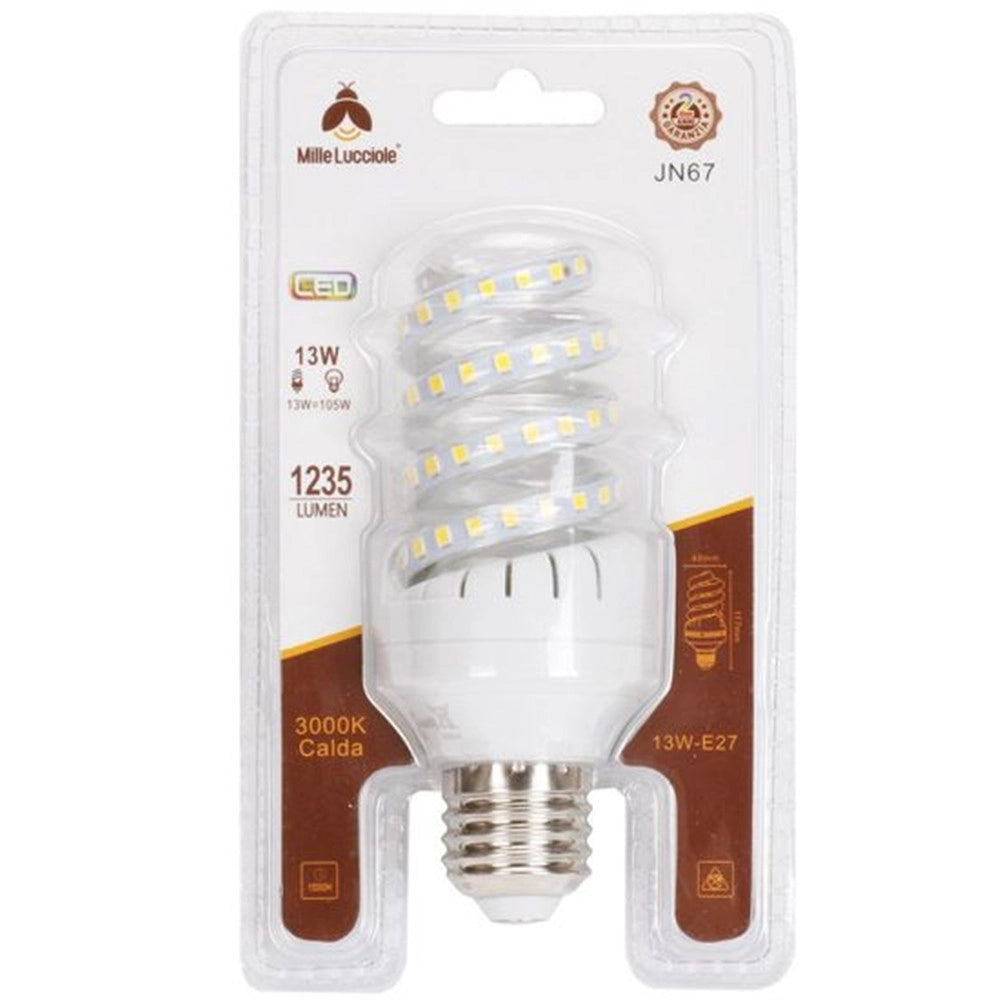 Trade Shop - Lampadina Led E27 13 Watt 1235lm Tortiglione Vortice Spirale Luce Naturale Calda -