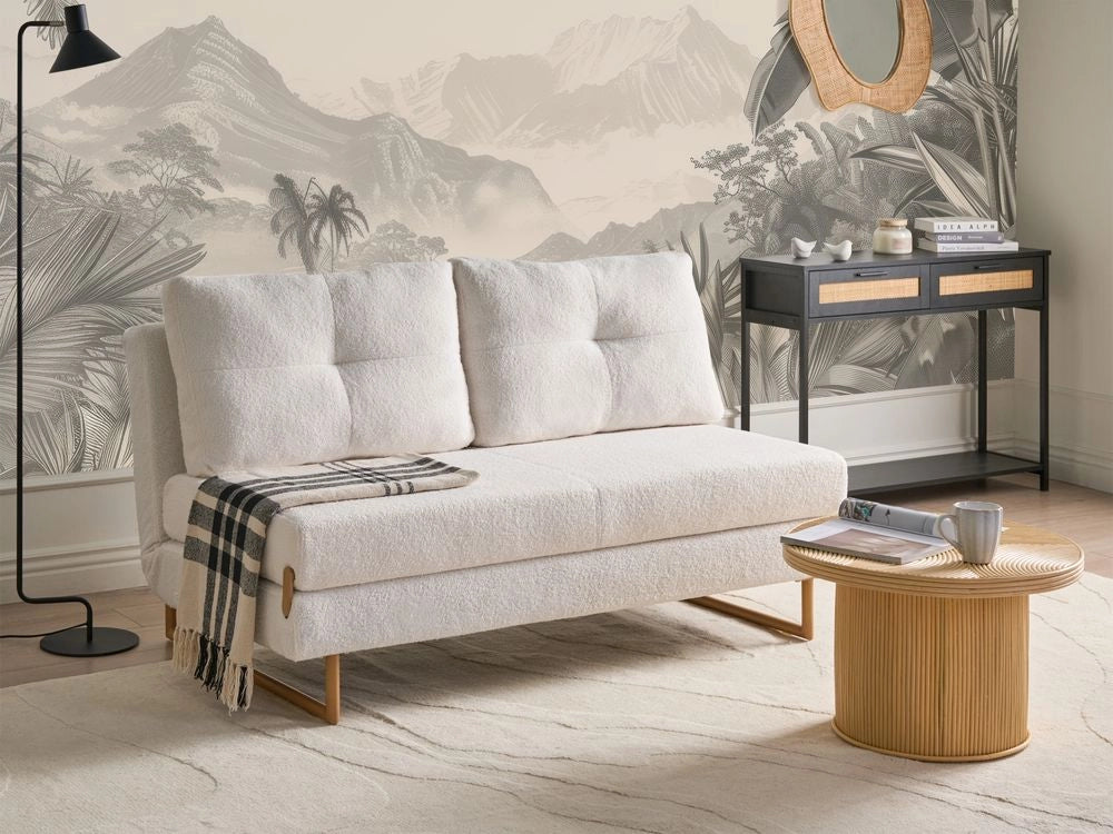 Divano letto a 3 posti Boucle bianco sporco per divano 3 persone Funzione letto pieghevole