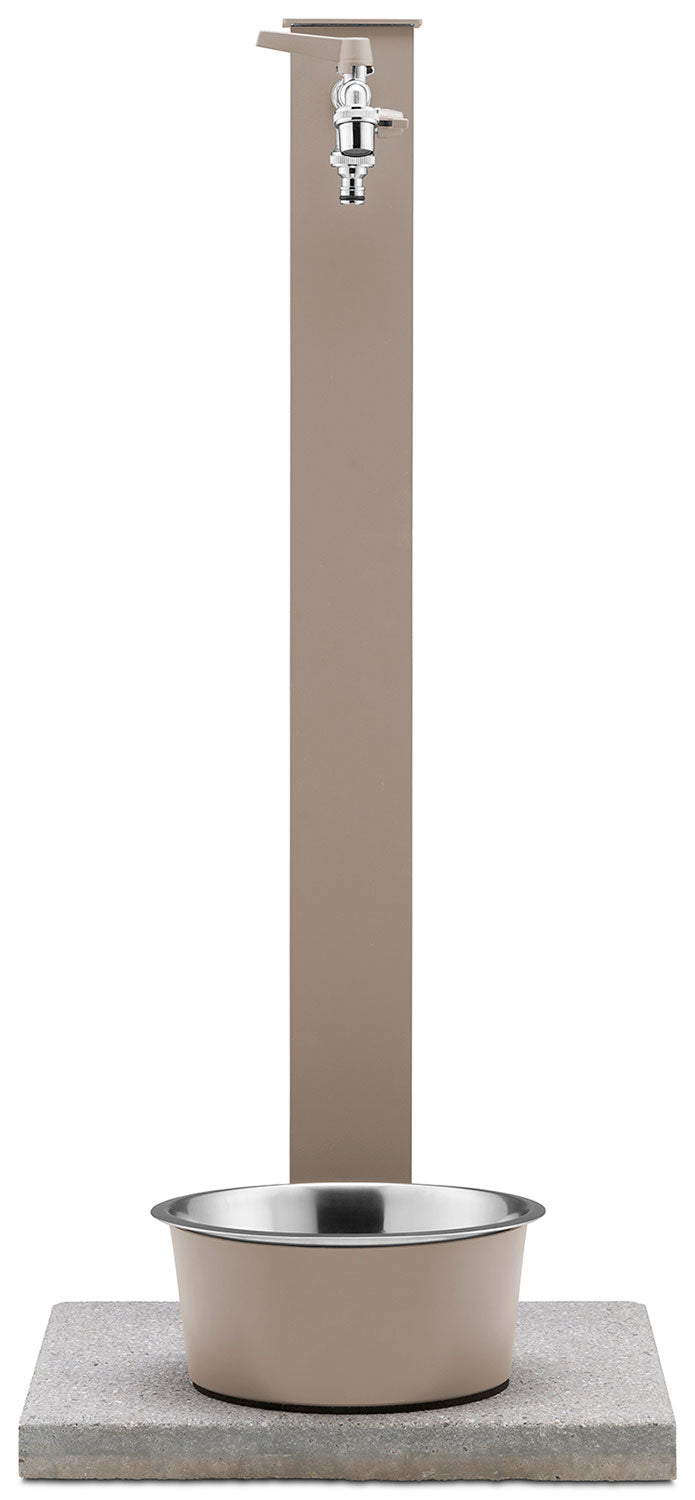 Fontana a Colonna Rubinetto Doppio in Ottone con Base e Vaschetta Abbeveratoio Belfer 42/REX-R Tortora