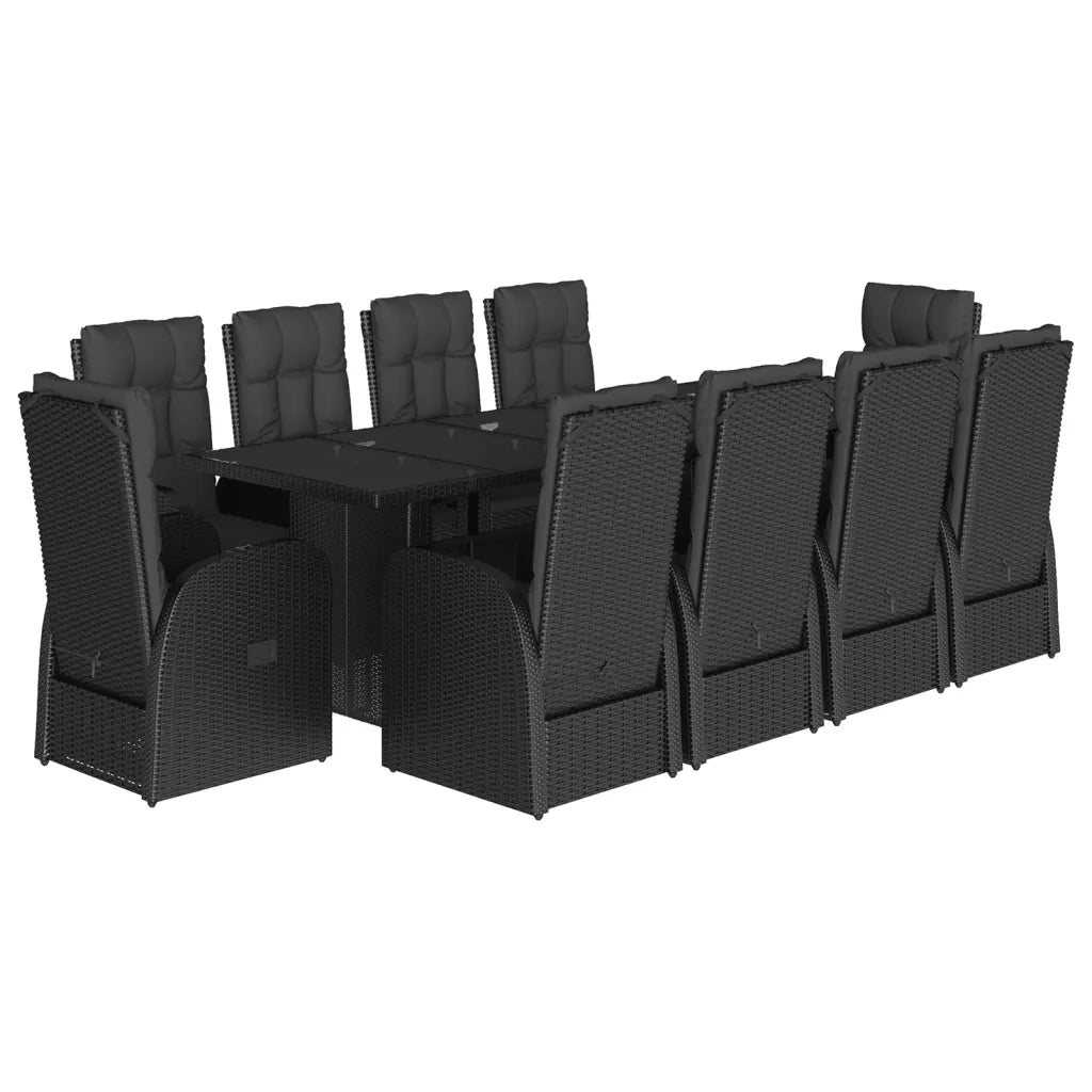 Set da Pranzo da Giardino 11 pz con Cuscini in Polyrattan Nero