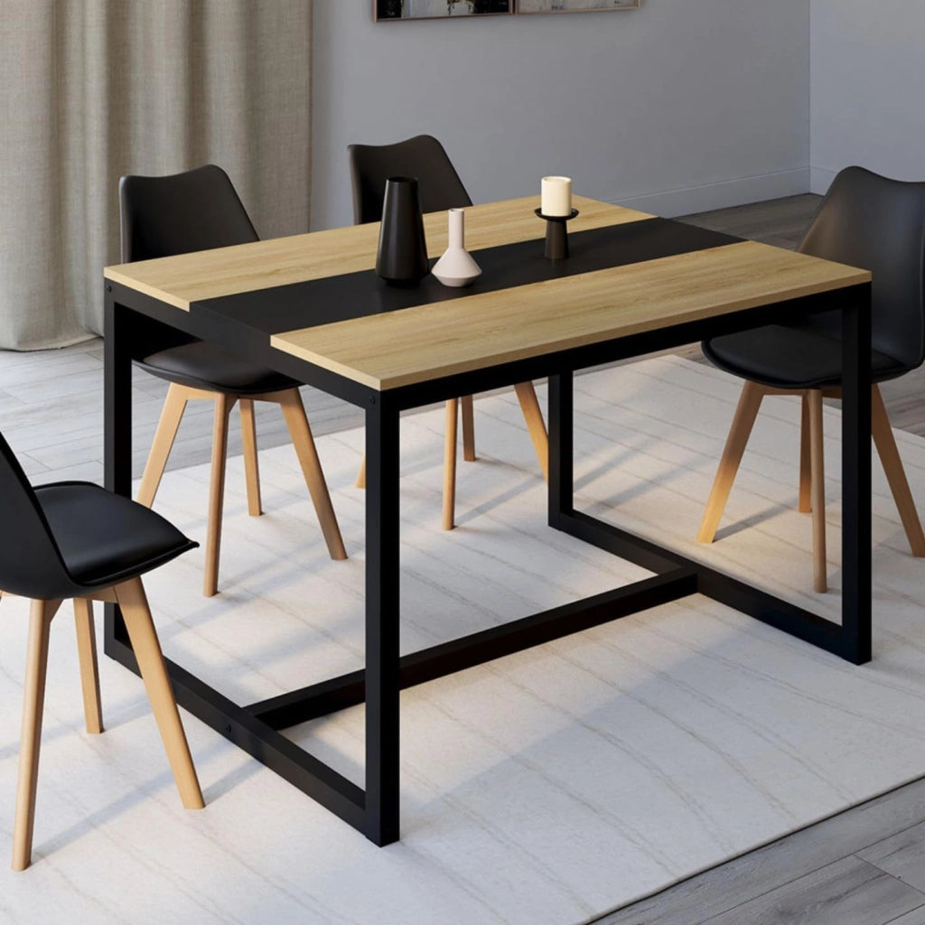 Tavolo da pranzo rettangolare DOVER 4 persone nero fascia centrale design industriale 120 cm