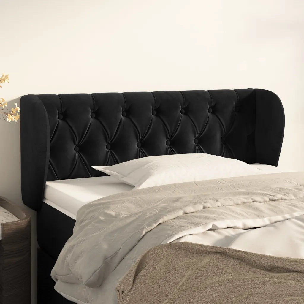 Testiera | Testata ad Orecchio Nera 103x23x78/88 cm in Velluto