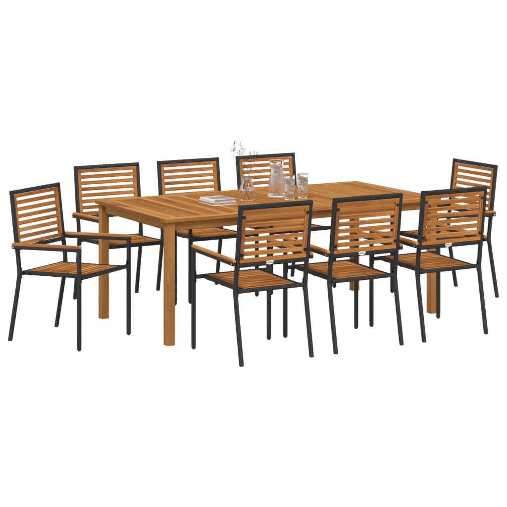 Set da pranzo da giardino 9 pezzi  Rattan Polipropilene Acacia nera