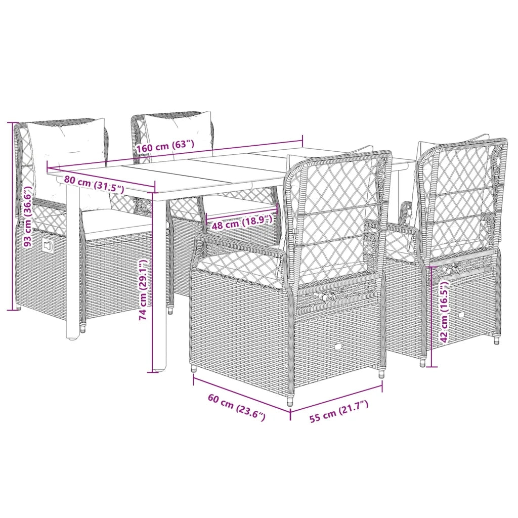 Set da Pranzo da Giardino 5 pz con Cuscini Beige in Polyrattan 3263023
