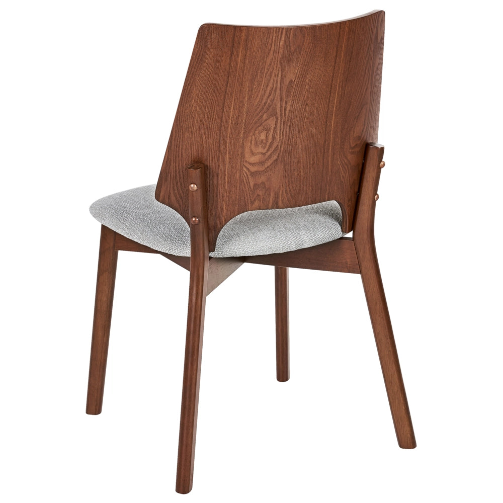 Set di 2 sedie da pranzo in legno scuro e compensato grigio tessuto in poliestere gambe in gomma senza braccioli stile retrò tradizionale