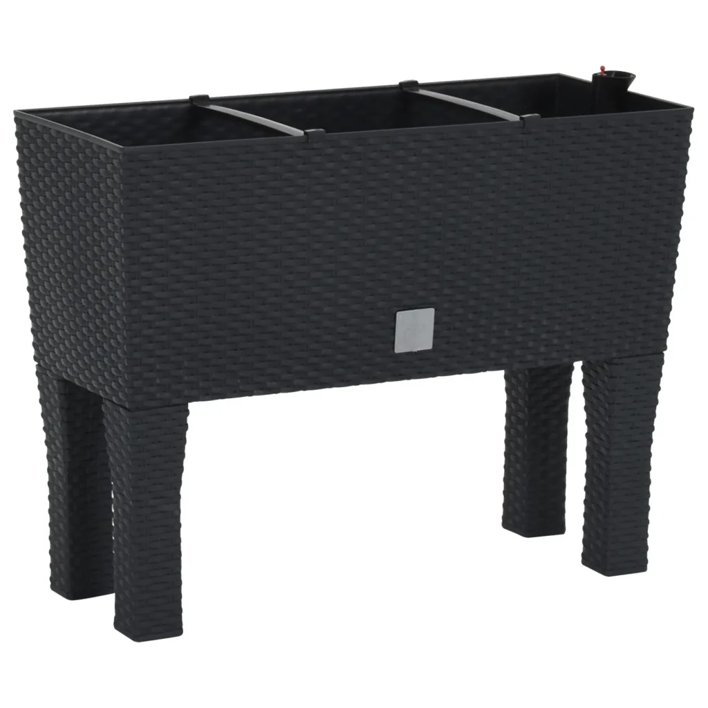 Fioriera | Cassetta per fiori | Vaso Rialzata da Giardino Antracite 60x25x46cm in Rattan PP