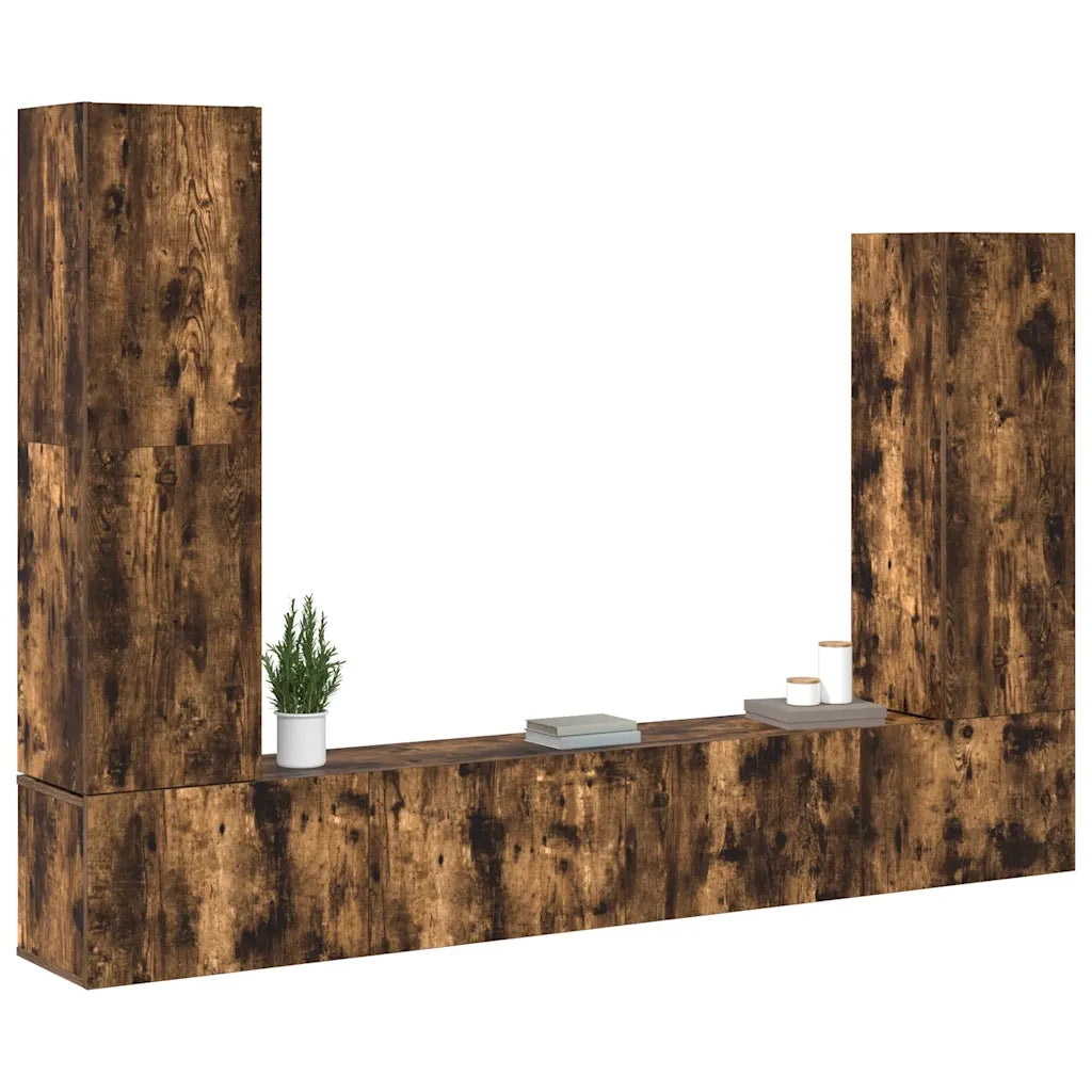 Set di Mobili Porta TV 4 pz | Armadietto TV | Mobile Porta TV Rovere Fumo in Legno Multistrato