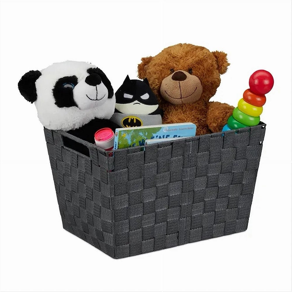 Trade Shop - Portaoggetti Cesto In Tessuto Intrecciato 38x26x25cm Maniglie Grigio Scuro 79038 -