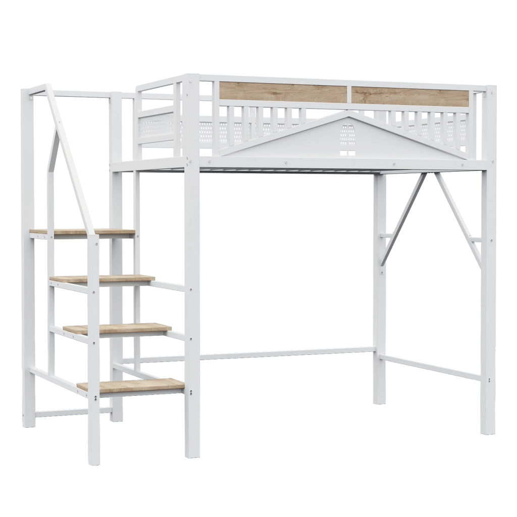 LETTO a soppalco 140x200 cm bianco in metallo e legno